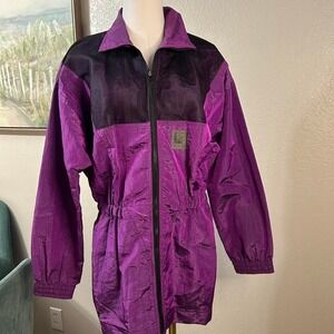 Vintage 90s Purple Black Colorblock Windbreaker Jacket USA Made  Size S